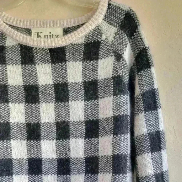 For Love and lemons knitz plaid angora blend fuzzy pullover sweater sz small - Picture 3 of 12